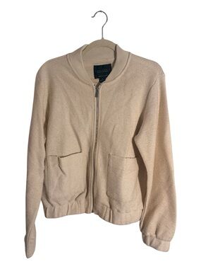 Sanctuary Beige Knit Zip-Front Bomber Jacket in Size S